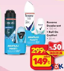 REXONA DEODORANT 150 ML + ROLL ON ÇEŞİTLERİ 20 ML